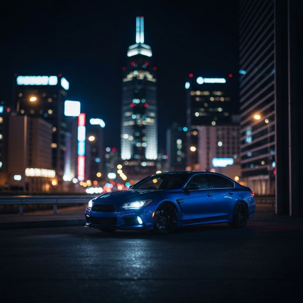 After photo of Sports Sedan - Night Scene with professional branded background applied